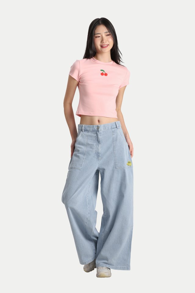 ARCADE X TESS SMITH-ROBERTS "BAD BANANAS” WORK JEANS IN LIGHT STRIPES