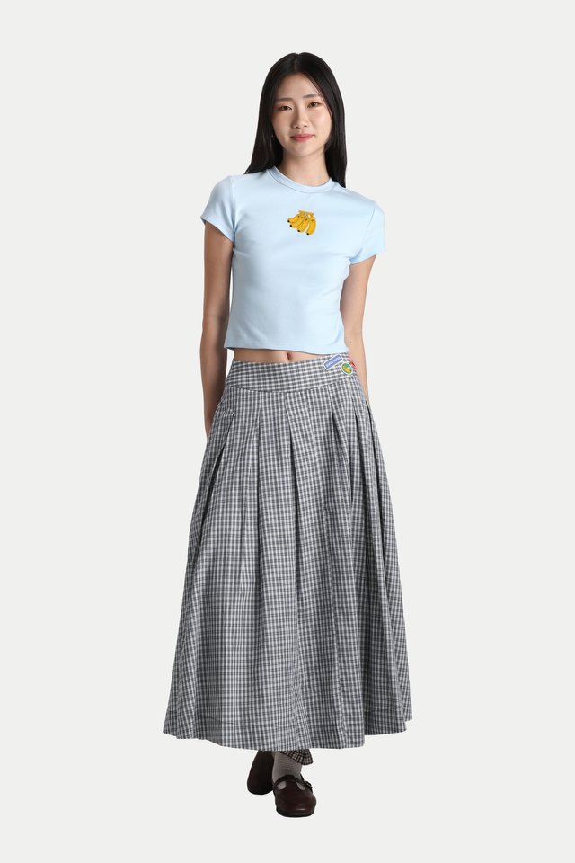 ARCADE X TESS SMITH-ROBERTS “BAD BANANAS” CONTRAST-STITCH BABY TEE IN SKY