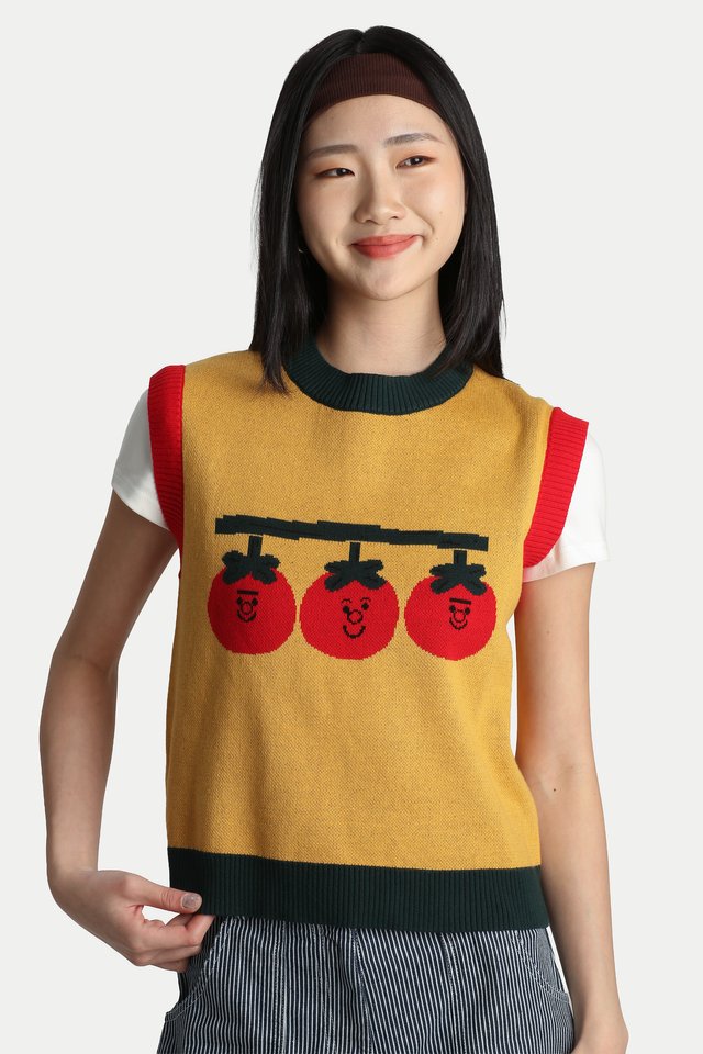 ARCADE X TESS SMITH-ROBERTS “TOMATOES” KNITTED VEST IN VINTAGE