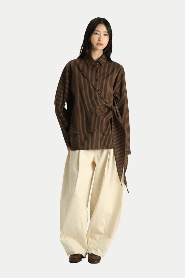 NAEVE WAIST TIE SHIRT IN WALNUT STRIPES
