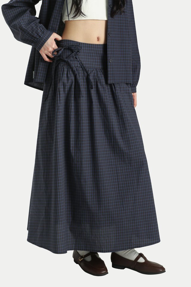 JOAN SIDE TIE YOKE GATHER SKIRT IN COASTAL CHECKS