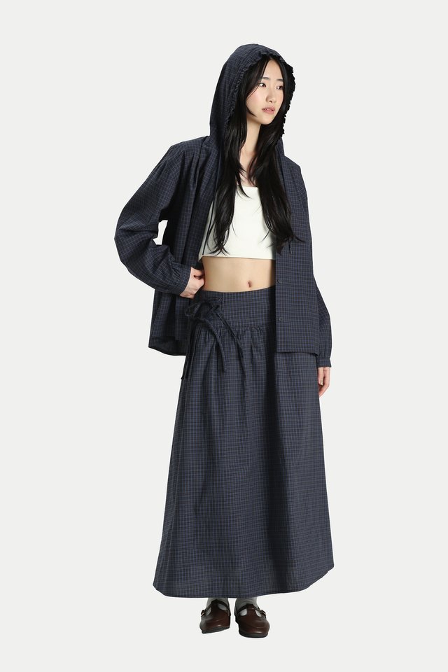 JOAN SIDE TIE YOKE GATHER SKIRT IN COASTAL CHECKS