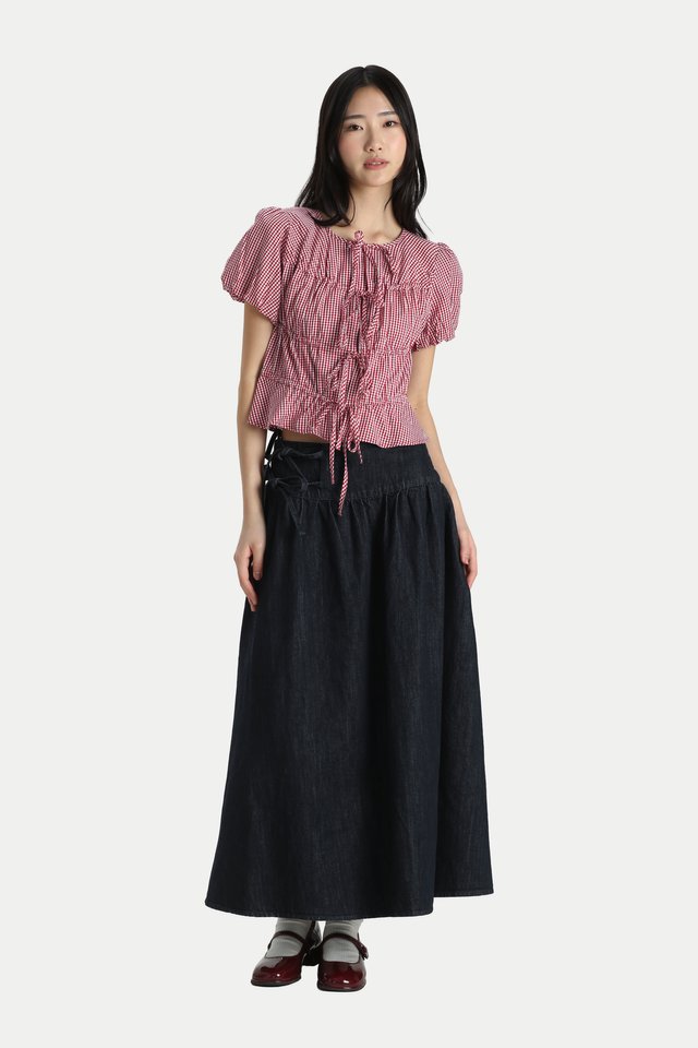 TESSIE PUFF SLEEVE TIE TOP IN RED GINGHAM