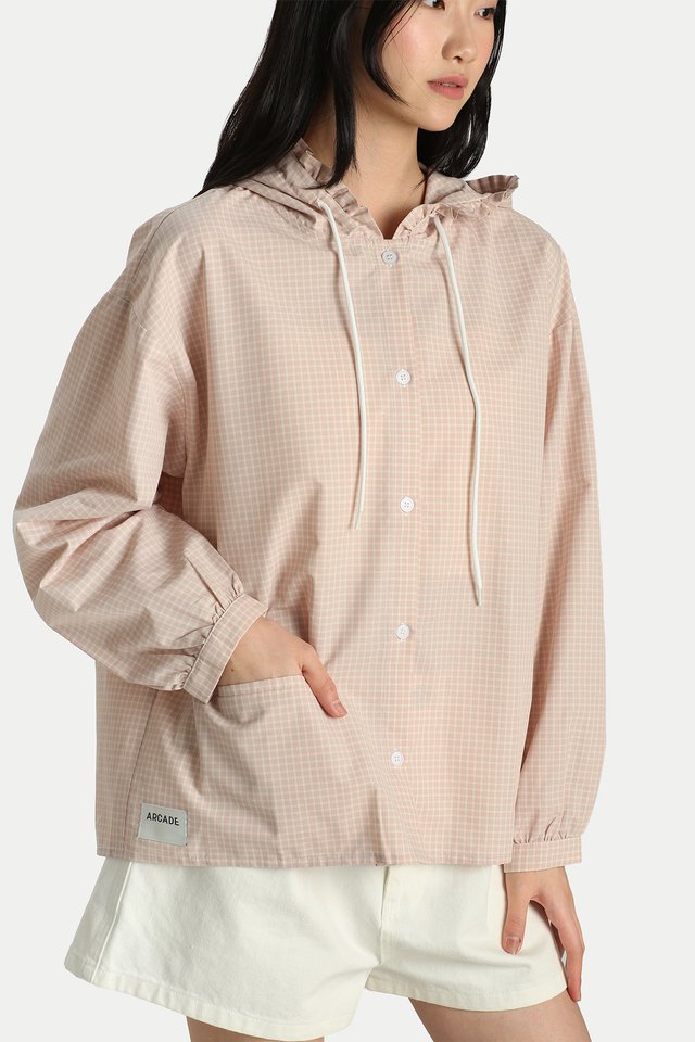 FLEURETTE FRILL HOODIE SHIRT IN SAKURA CHECKS