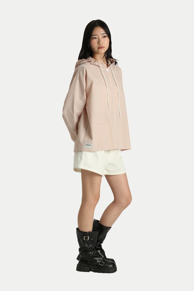 FLEURETTE FRILL HOODIE SHIRT IN SAKURA CHECKS