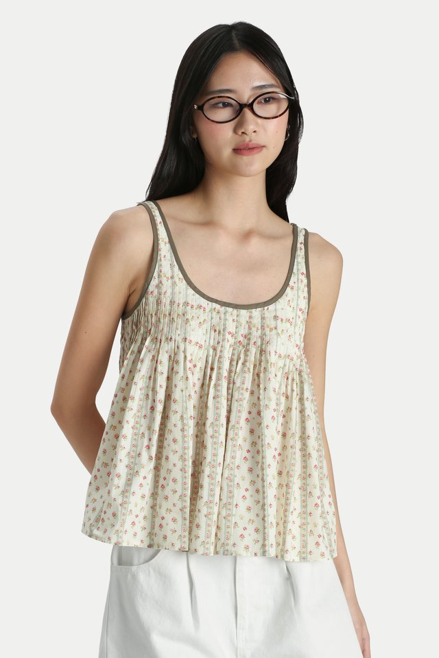 ALICE PINTUCK PLEAT FLORAL TOP IN CREAM