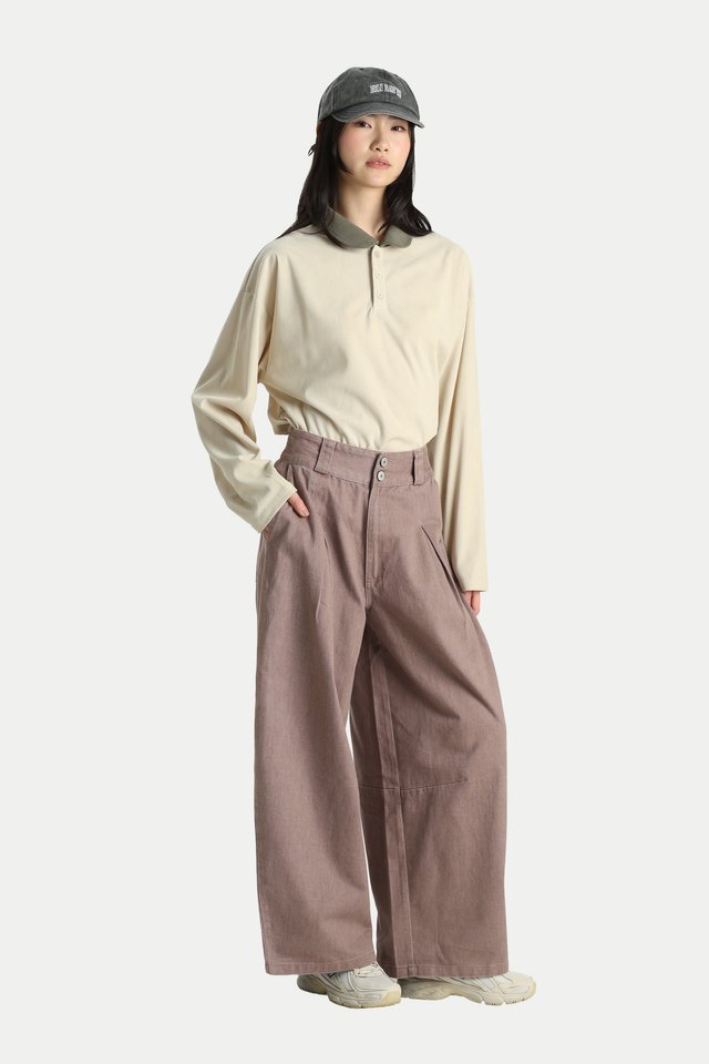 MIKAEL HIGH-WAISTED OBI BARREL LEG JEANS IN LILAC