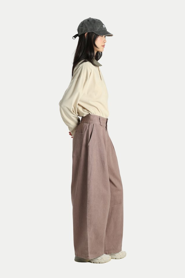 MIKAEL HIGH-WAISTED OBI BARREL LEG JEANS IN LILAC