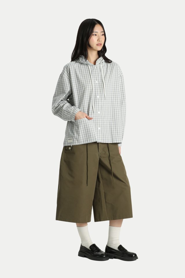 FLEURETTE FRILL HOODIE SHIRT IN WHITE CHECKS