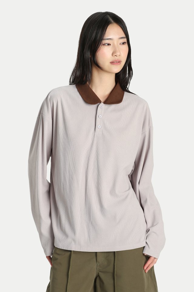 LEIA CONTRAST ROUND COLLAR POLO IN TARO