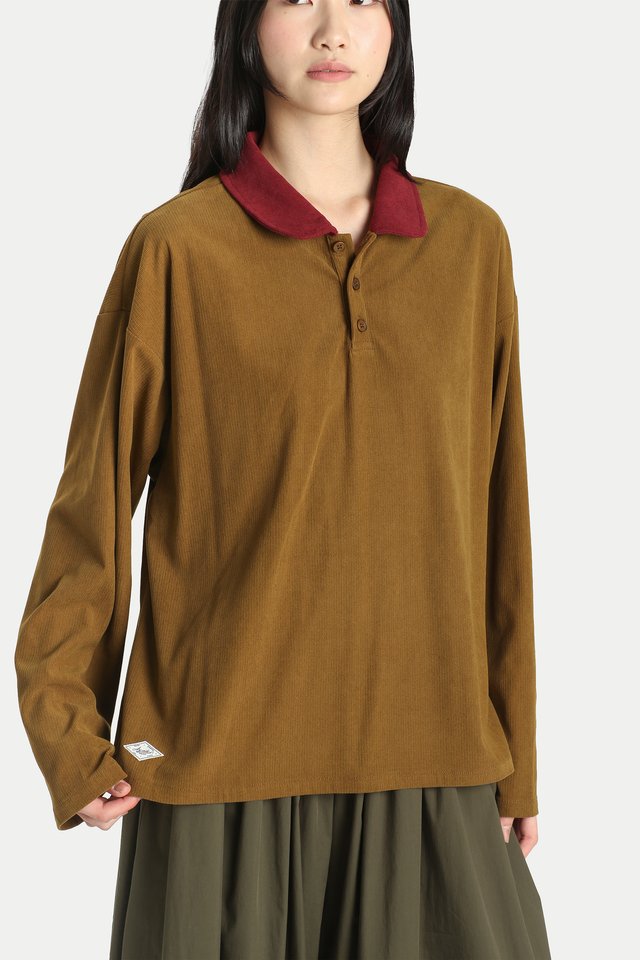 LEIA CONTRAST ROUND COLLAR POLO IN SADDLE