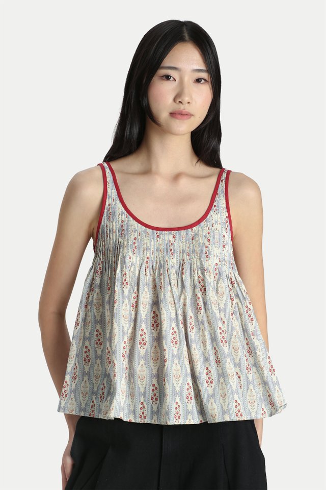 ALICE PINTUCK PLEAT FLORAL TOP IN SKY