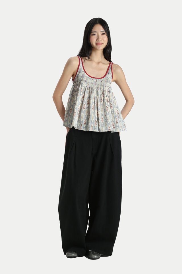 ALICE PINTUCK PLEAT FLORAL TOP IN SKY