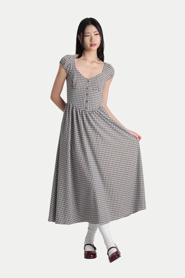 MIYONETTE CHECKERED SWEETHEART DRESS IN SKY