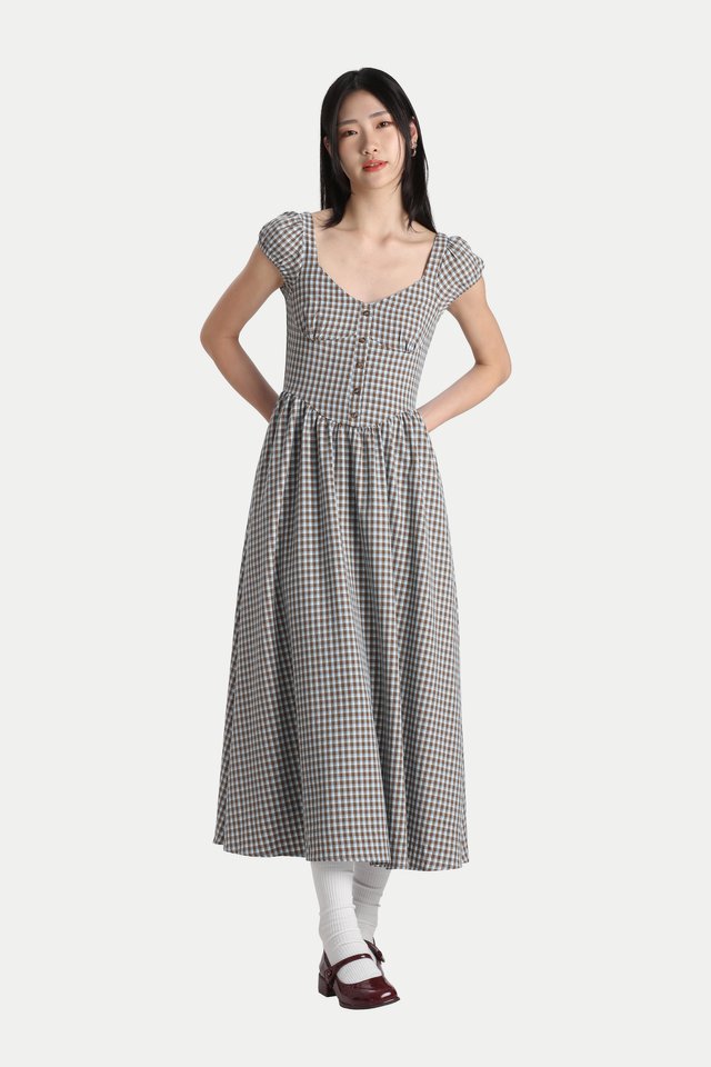 MIYONETTE CHECKERED SWEETHEART DRESS IN SKY
