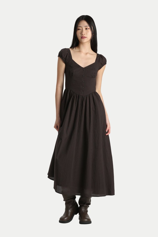 MIYONETTE CHECKERED SWEETHEART DRESS IN TEDDY