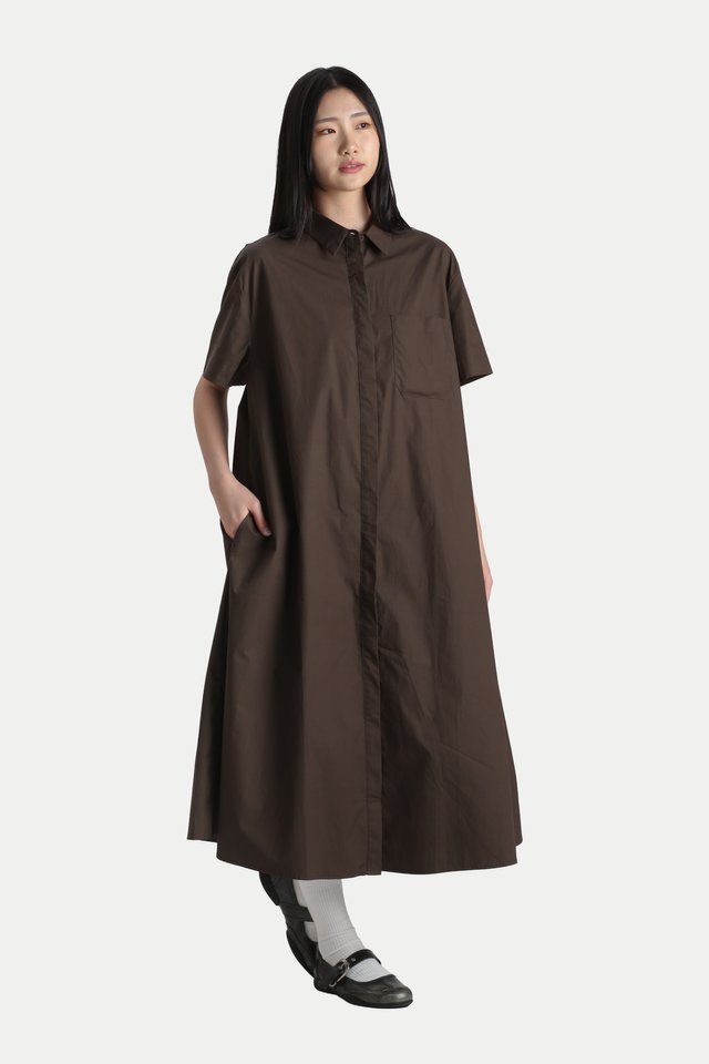 CHIARA OVERSIZED SHIRT DRESS IN MOSS
