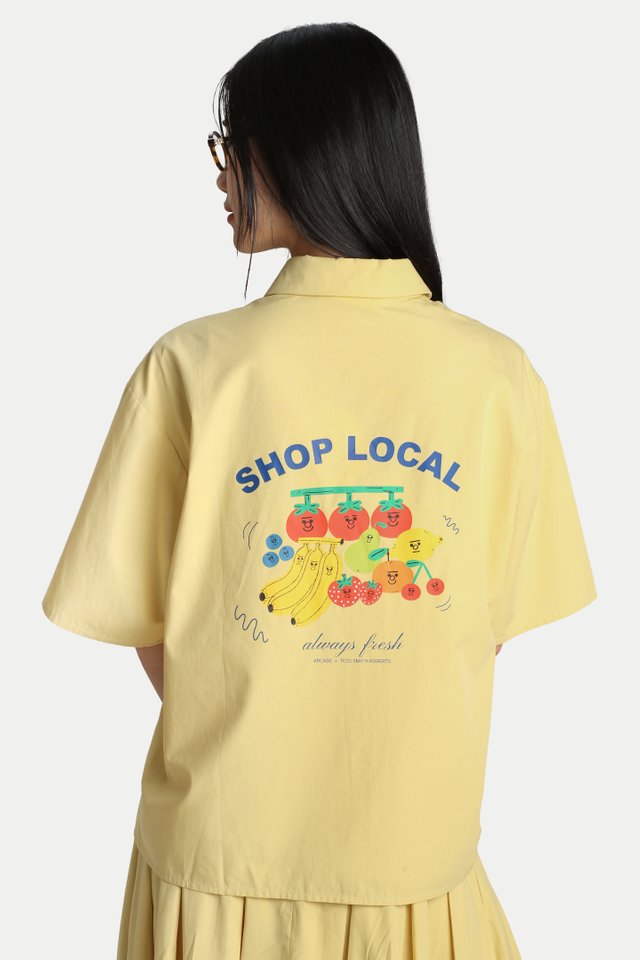 ARCADE X TESS SMITH-ROBERTS "SHOP LOCAL" BOXY SHIRT IN LEMON