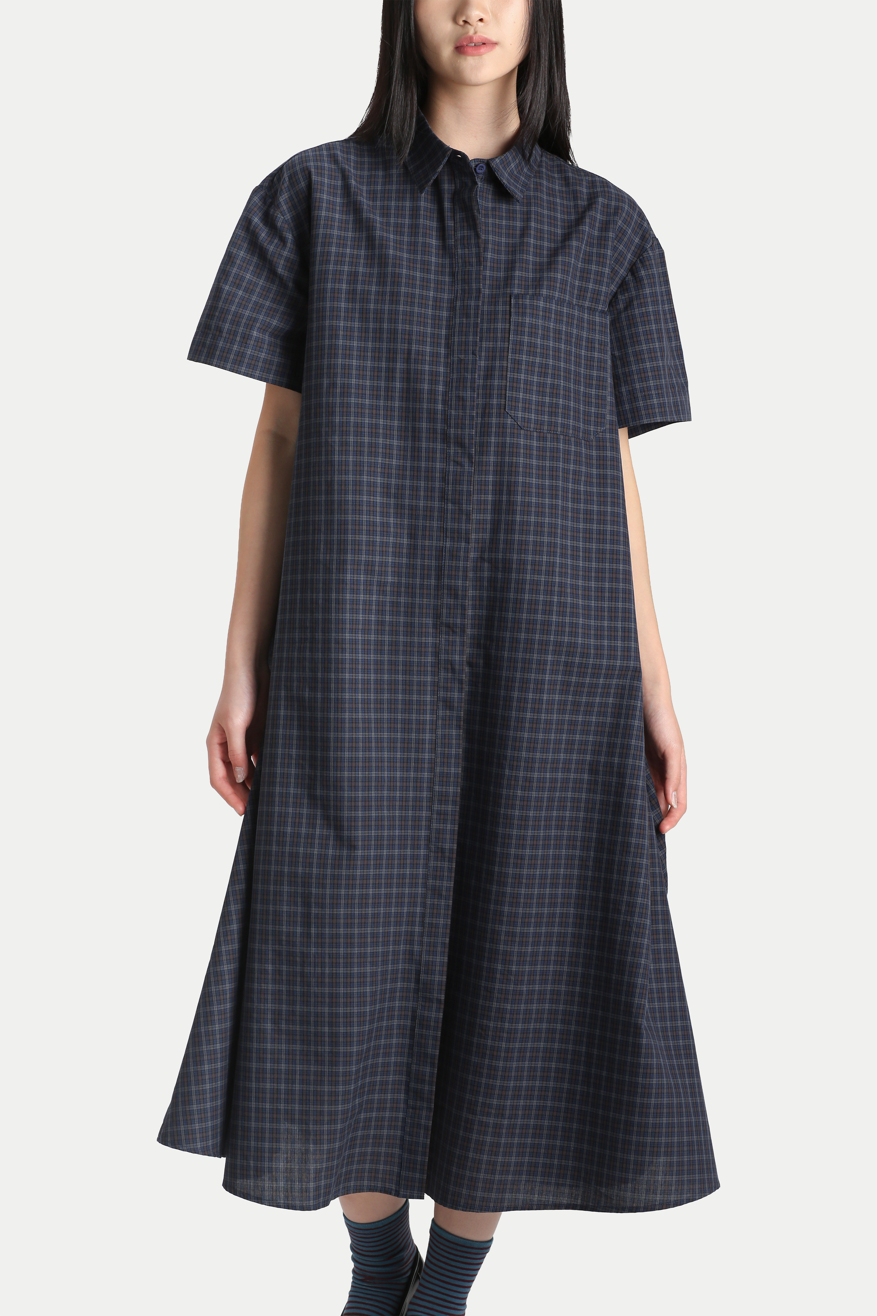 CHIARA OVERSIZED SHIRT DRESS IN NAVY CHECKS