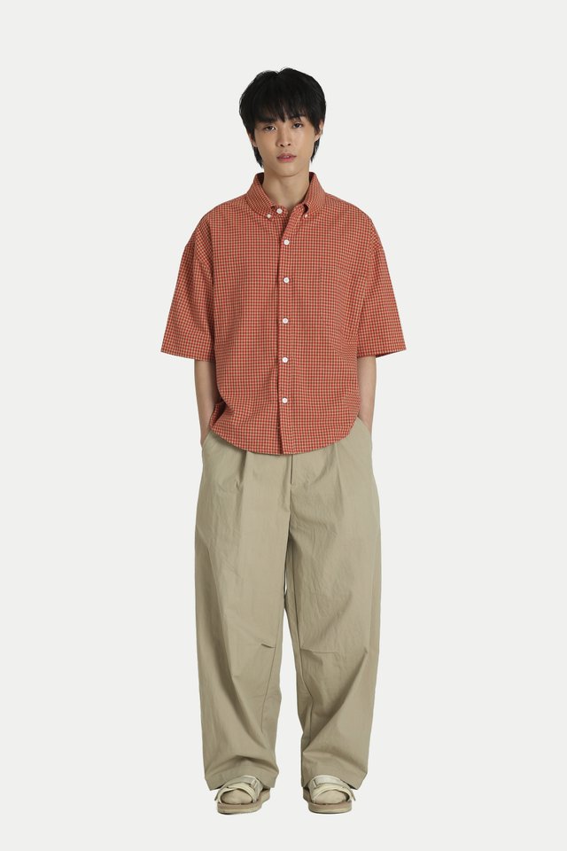KIP CHECKED LINEN AERO SHIRT IN GRAPEFRUIT