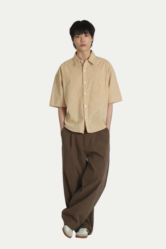KIP GINGHAM LINEN AERO SHIRT IN MUSTARD
