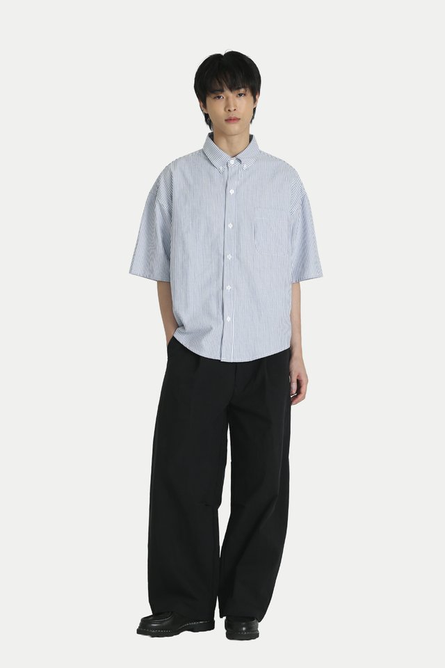 KIP STRIPED OXFORD AERO SHIRT IN BLUE