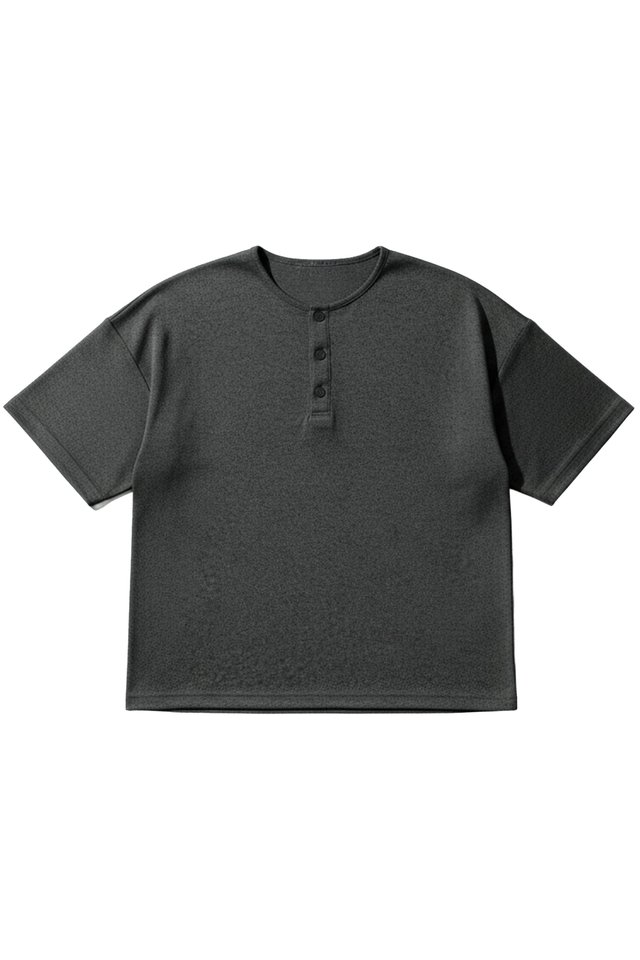 KOA BOXY-FIT HENLEY TOP IN CHARCOAL