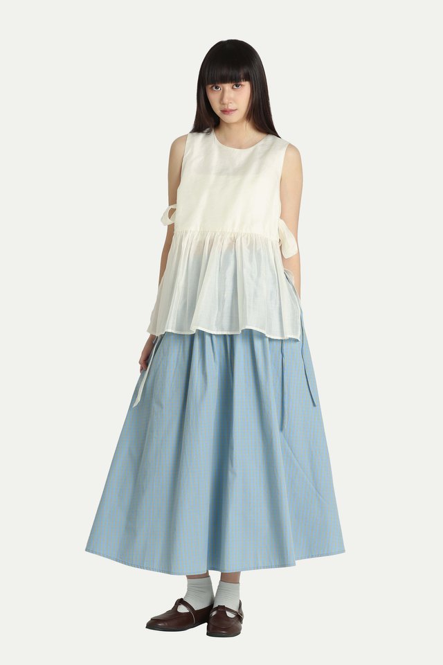 LYDIA SIDE TIE FLARE SHEER TOP IN WHIPPED CREAM