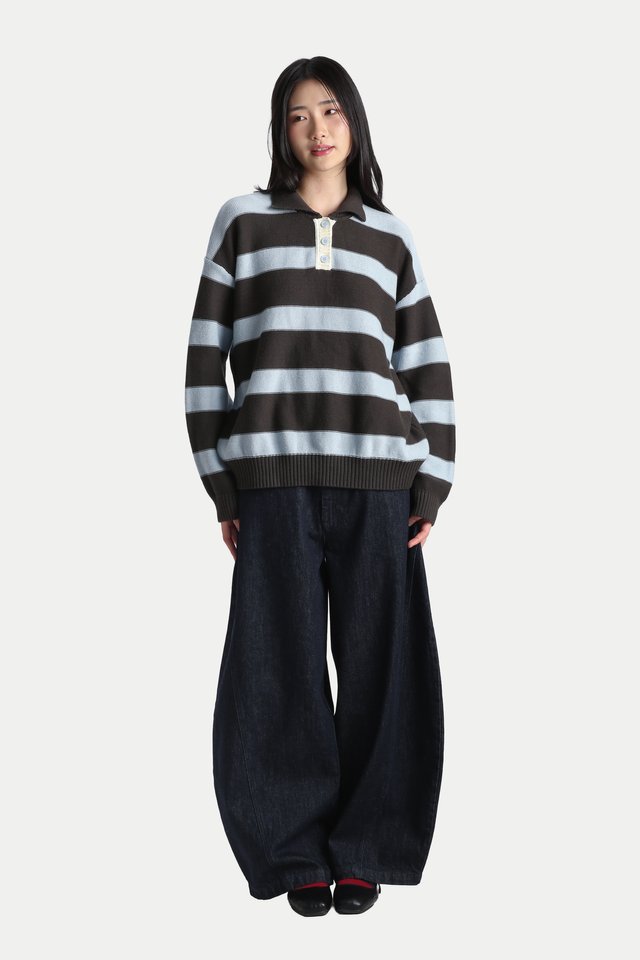 UMEKO STRIPE KNITTED POLO IN SKY
