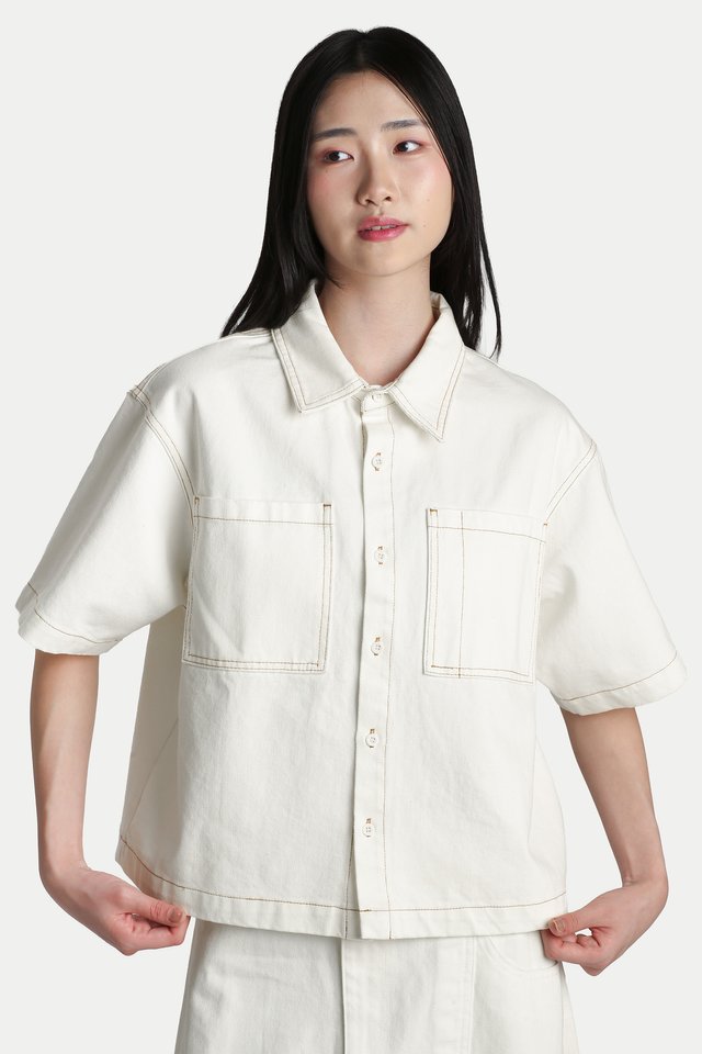 YURI BOXY DENIM WORK SHIRT IN WHITE