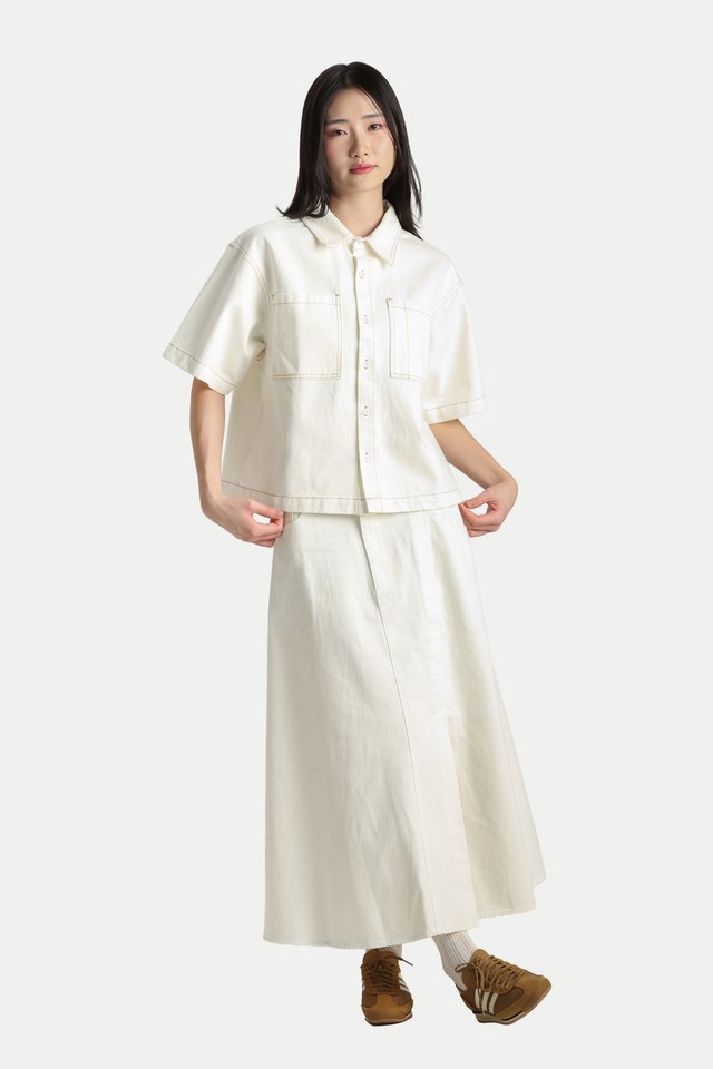 YURI BOXY DENIM WORK SHIRT IN WHITE
