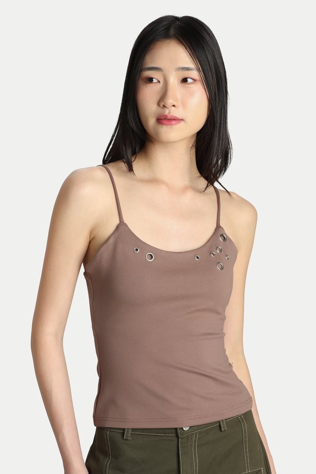 JEMMA PADDED EYELET TANK TOP IN HOJICHA
