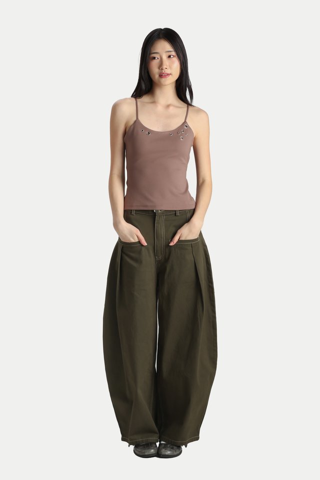 JEMMA PADDED EYELET TANK TOP IN HOJICHA