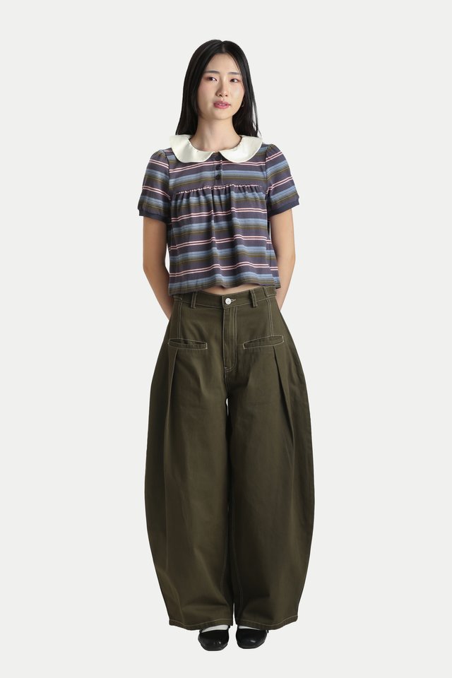 CAITLIN BABYDOLL STRIPE POLO IN DUSK STRIPES