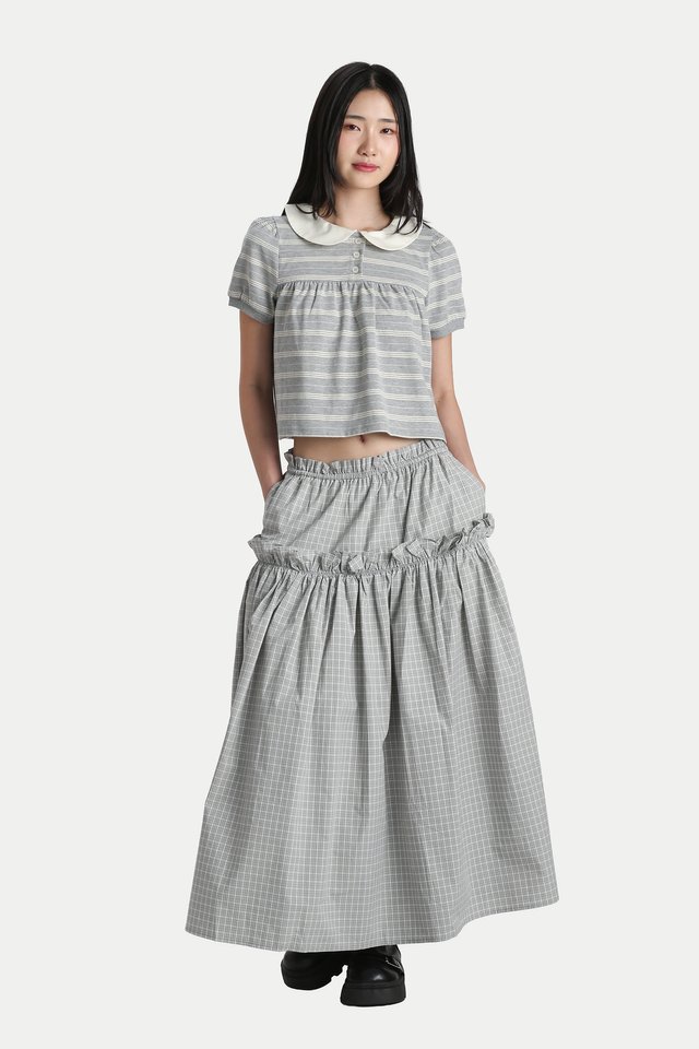 CAITLIN BABYDOLL STRIPE POLO IN HEATHER STRIPES