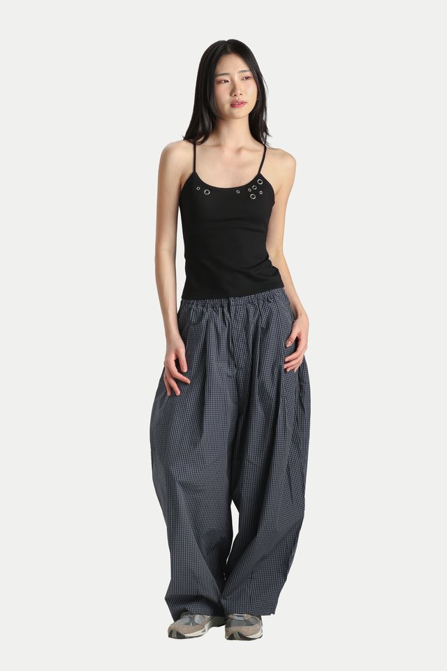 JEMMA PADDED EYELET TANK TOP IN BLACK