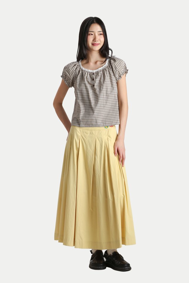 IVY LACE TRIM BABYDOLL TOP IN BROWN CHECKS