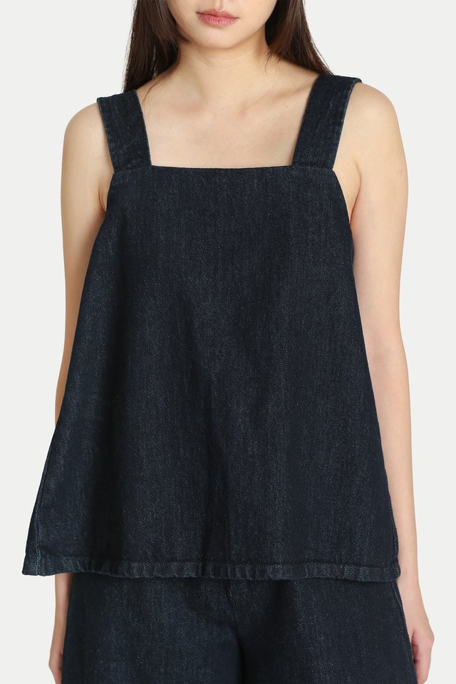 CLIO SASH TIE BACKLESS TOP IN DARK WASH