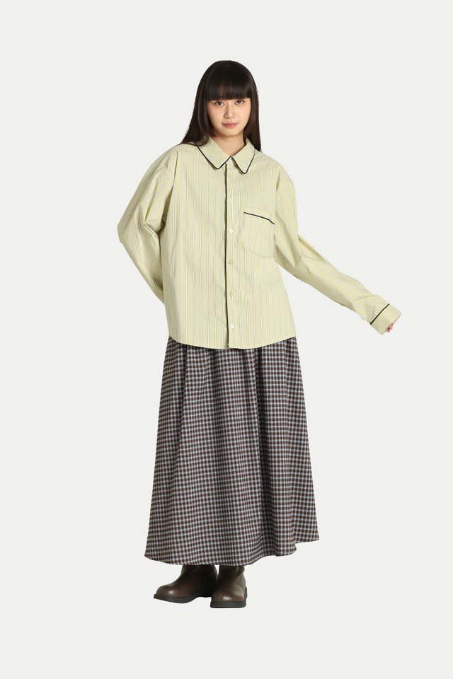 TIANA CONTRAST PIPING SHIRT IN PISTACHIO STRIPES