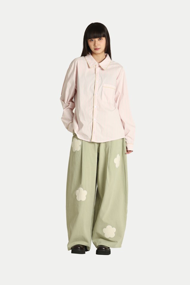 TIANA CONTRAST PIPING SHIRT IN PASTEL PINK STRIPES