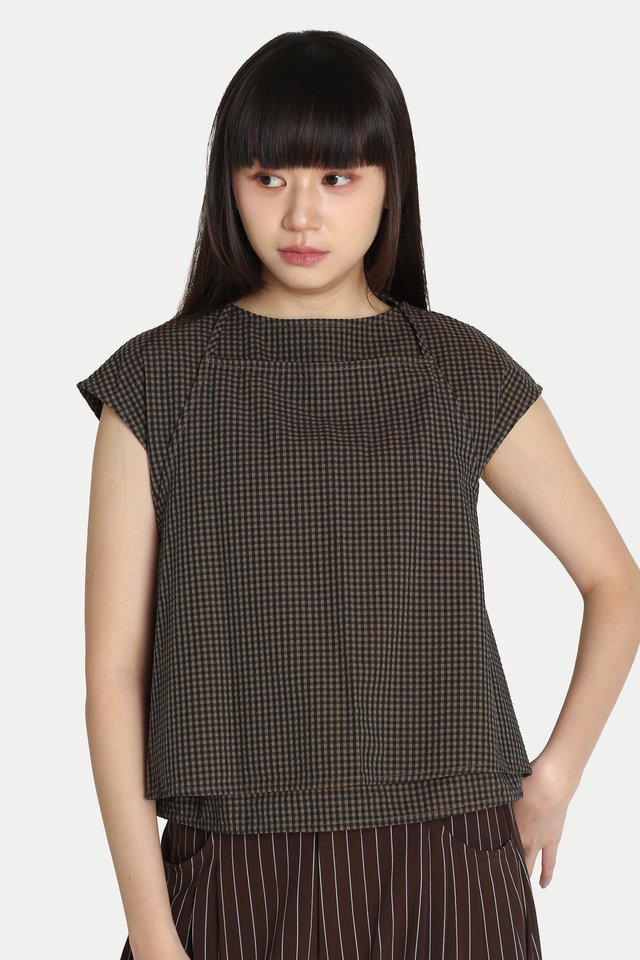 ANNE TWO-PIECE SCARF TOP IN BLACK CHECKS