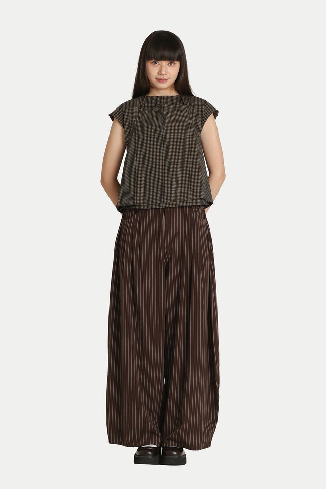 ANNE TWO-PIECE SCARF TOP IN BLACK CHECKS