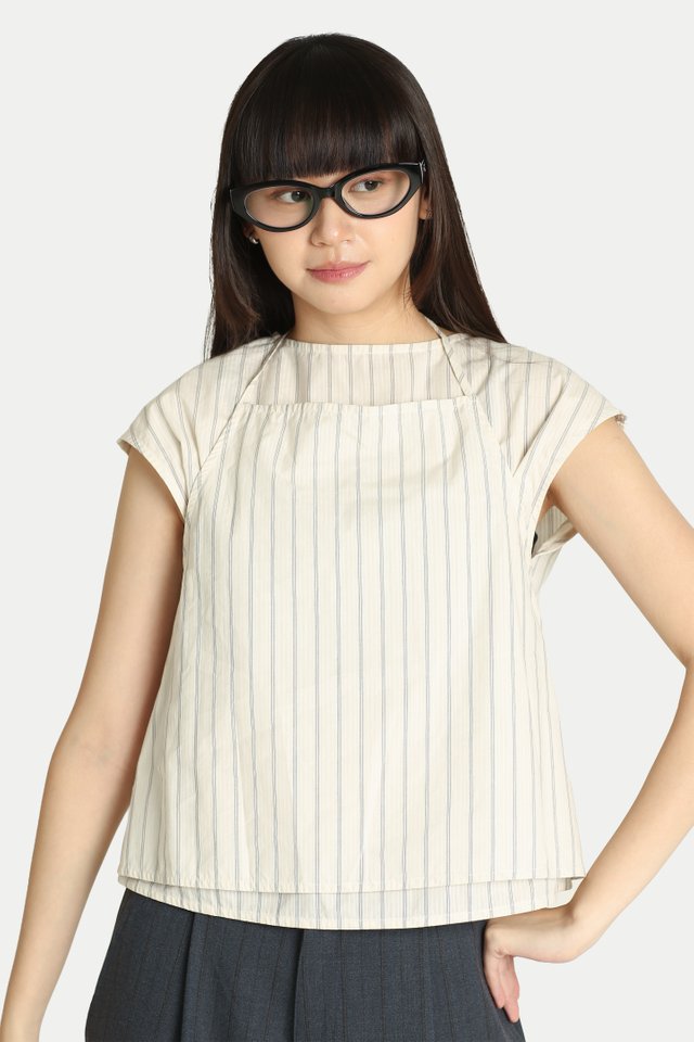 ANNE TWO-PIECE SCARF TOP IN CREAM STRIPES