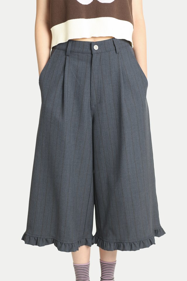 LOLA SUIT FRILL HEM JORTS IN VINTAGE BLUE STRIPES