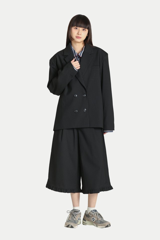 RIETTA OVERSIZED DOUBLE-BREASTED BLAZER IN BLACK STRIPES