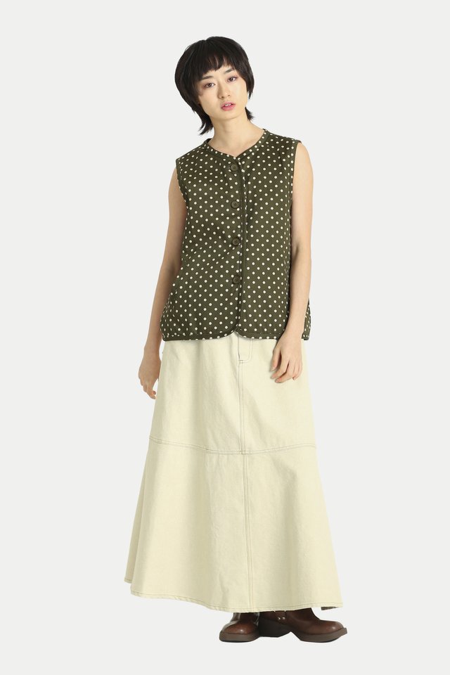 RISA REVERSIBLE BOXY VEST IN MATCHA DOTS/CREAM STRIPES