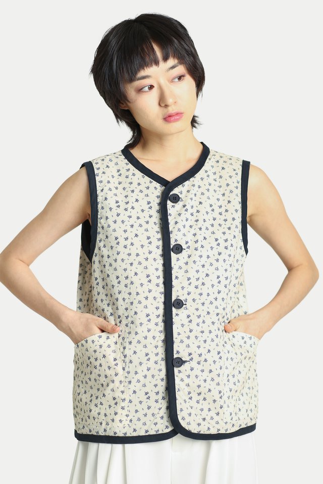 RISA REVERSIBLE BOXY VEST IN NAVY/VINTAGE ROSES