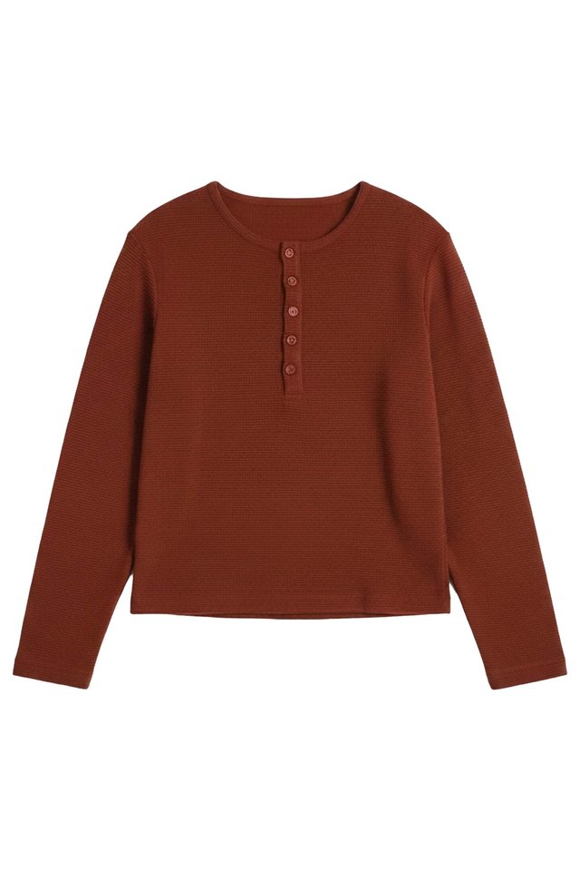 WEST CROPPED WAFFLE HENLEY TOP IN COPPER