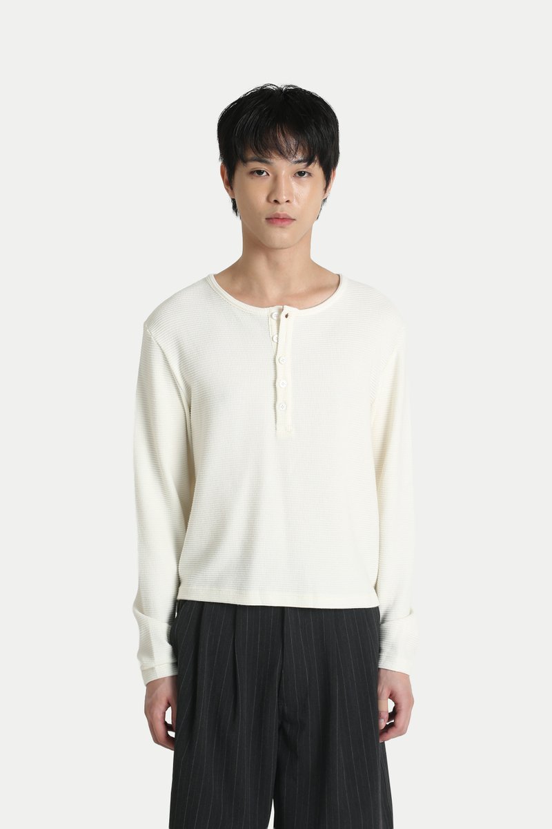 WEST CROPPED WAFFLE HENLEY TOP IN WHITE