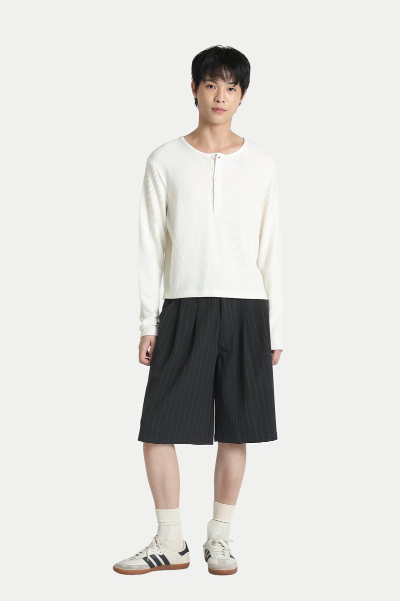 WEST CROPPED WAFFLE HENLEY TOP IN WHITE